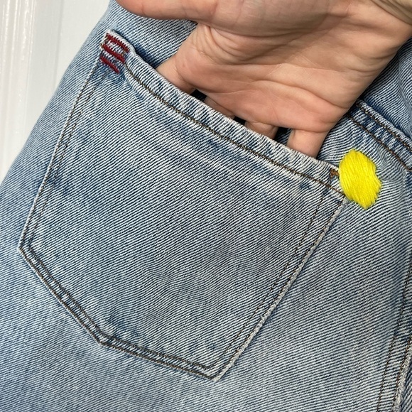 BDG Blue Denim shorts Multicolored embroidery frayed hem button fly size 29 - Picture 12 of 14